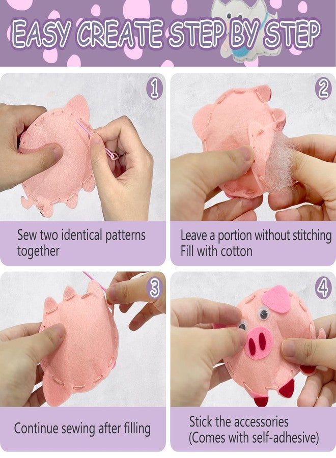 AzReference Kids Sewing Kits for Beginners, 8 Stuffed Animals, Rabbit, Dinosaur Making Easy Felt Sewing Fun Craft Kit, Educational Learn to Sew Gifts for Kids Age 5 6 7 8 9 10 11 12, Instruction & Felt Materials - Image 5